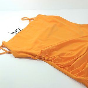 Zara Draped Slip Dress Womens Small Orange Sleeveless Ruched Midi Dress New